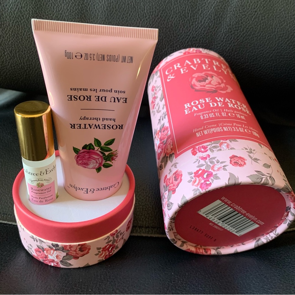 Crabtree & Evelyn Rosewater Frag rance Oil (.33 oz) & Hand Cream (3.5 oz) Duo. - Picture 1 of 2